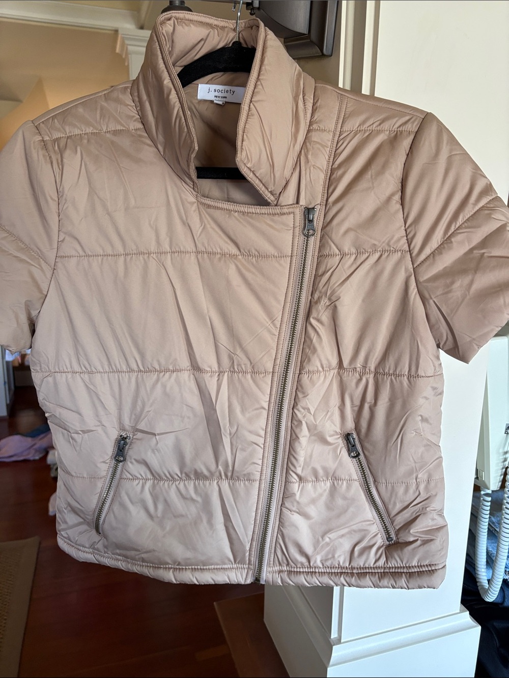 Society Short Quilted Puffer Jacket in Light Beige